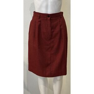 VTG 90s Liz Claiborne Academia Wool Houndstooth Pencil Skirt Sz 8P Red Preppy